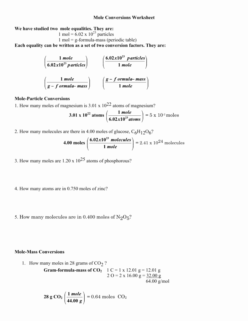 Chemistry Conversion Factors Worksheet Best Of Mole Conversions Worksheet