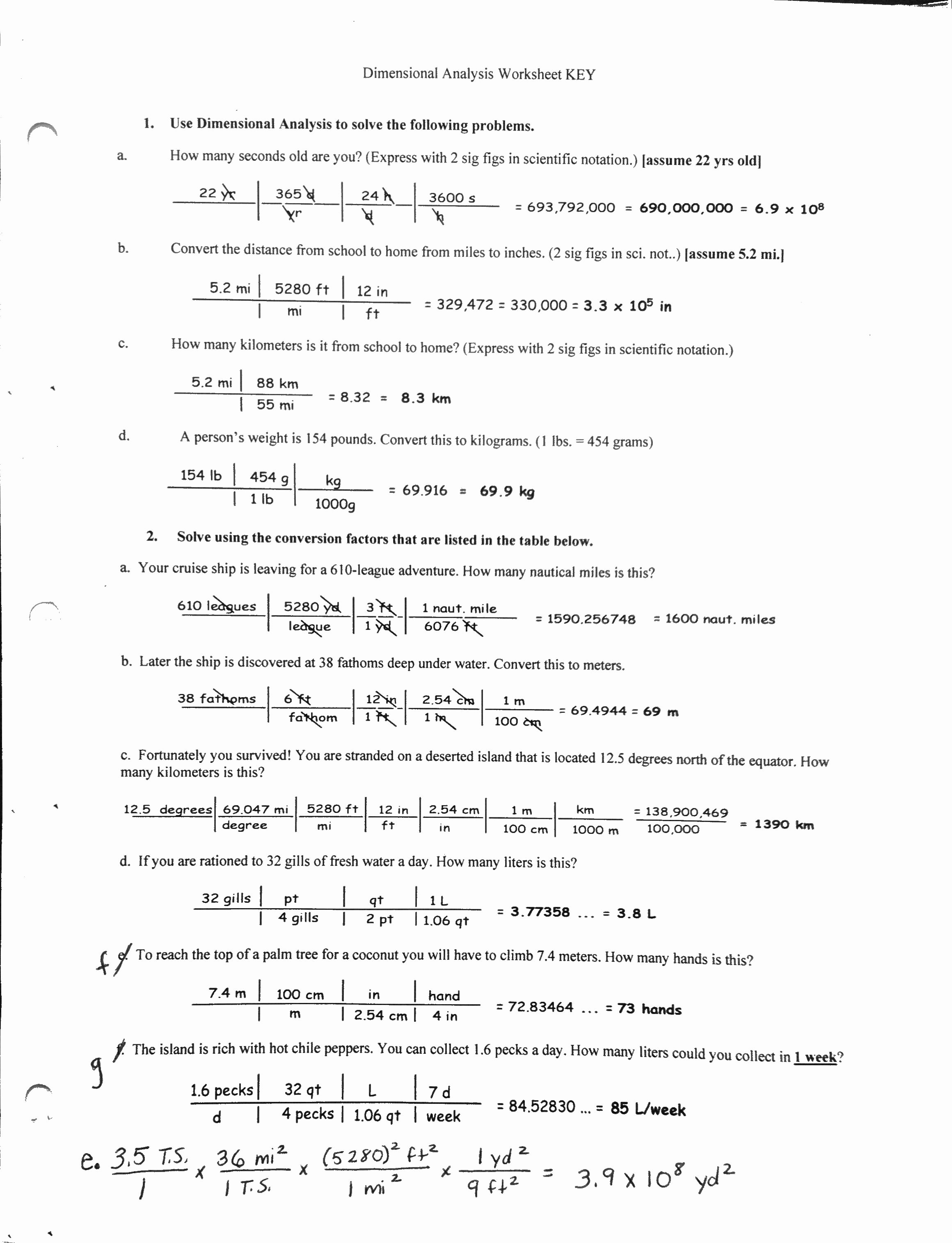 Chemistry Conversion Factors Worksheet New Dimensional Analysis Worksheet with Answer Key the Best