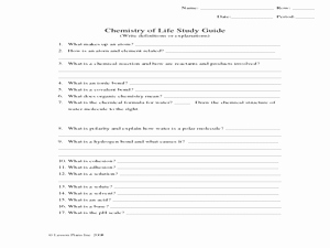 Chemistry Of Life Worksheet Beautiful Chemistry Of Life Study Guide 7th 12th Grade Worksheet