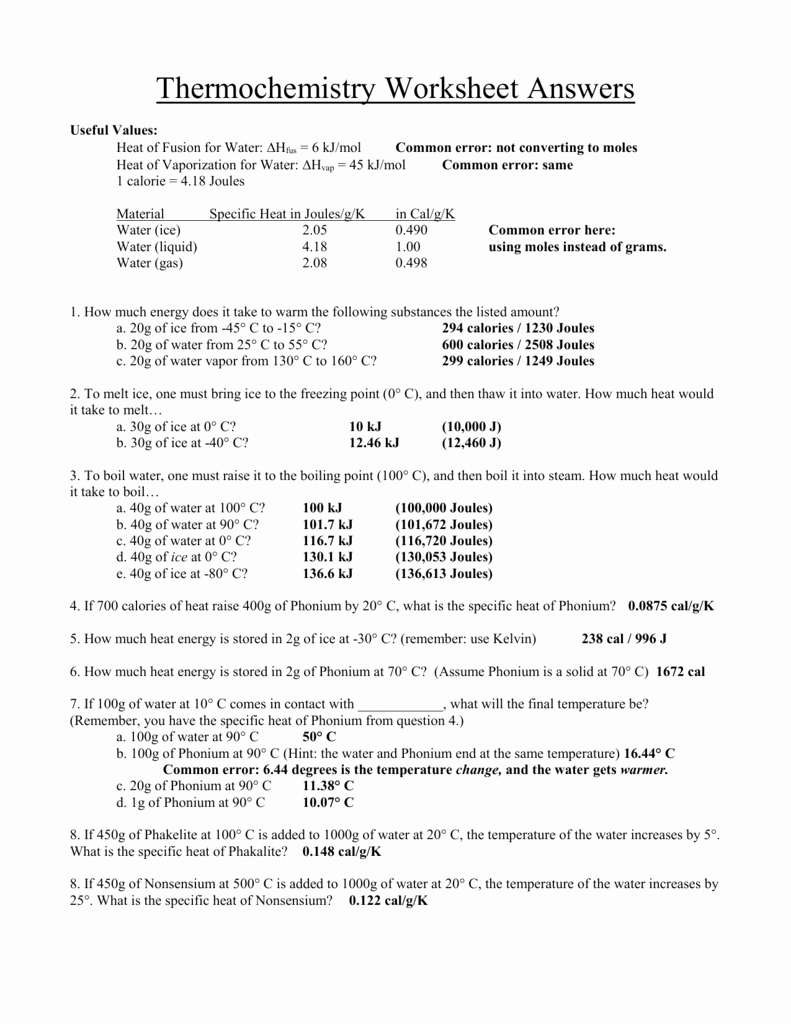 Chemistry Review Worksheet Answers Awesome thermochemistry Worksheet Answers