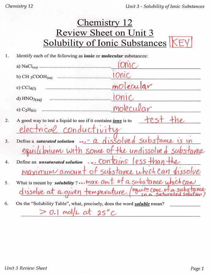 Chemistry Review Worksheet Answers Unique Chemistry 12 Mr C S Math and Science Website
