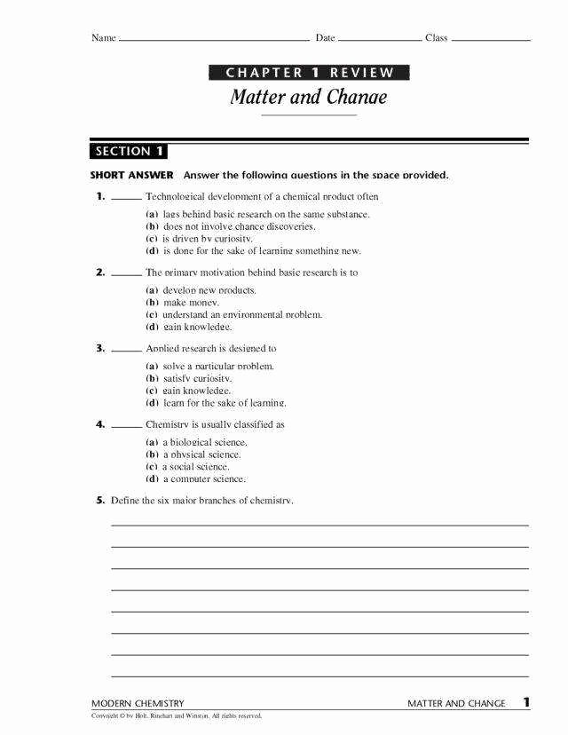 Chemistry Worksheet Matter 1 Answers Fresh Chemistry Worksheet Matter 1