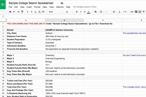 Choosing A College Worksheet Lovely College Search Spreadsheet Template