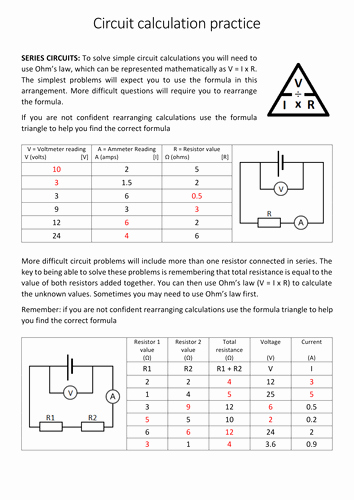 Circuits Worksheet Answer Key Beautiful Circuit Calculation Practice Worksheet and Answers by