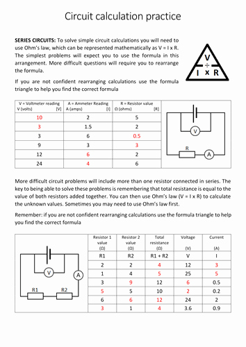 Circuits Worksheet Answer Key