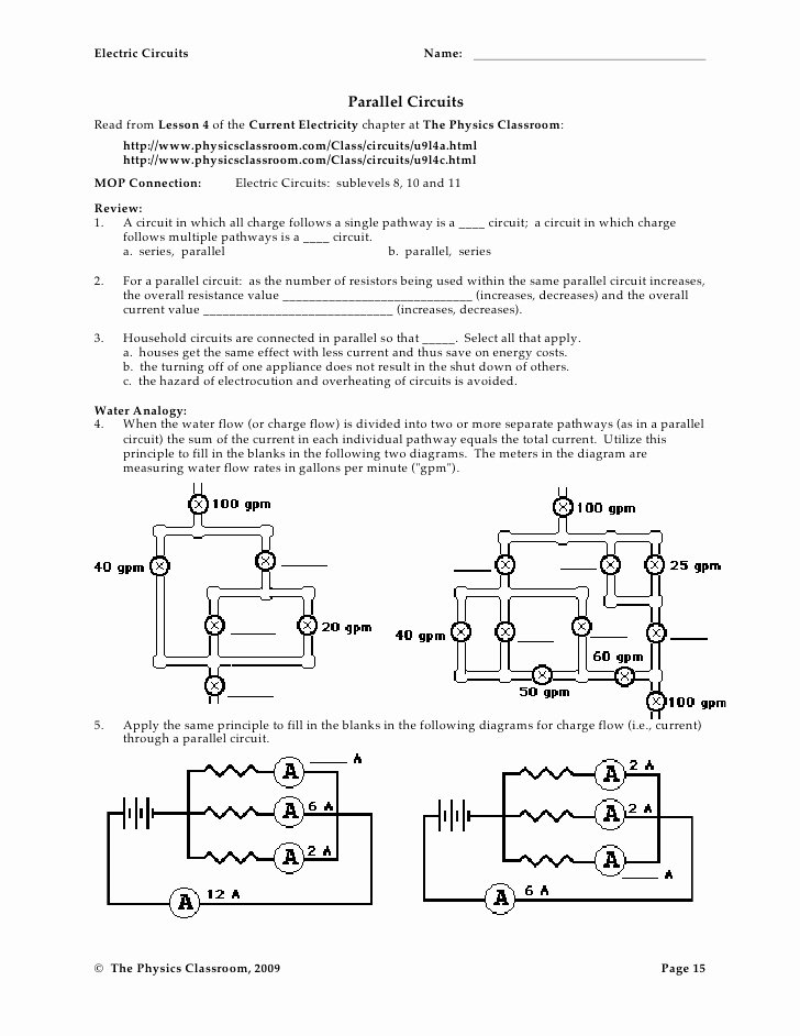 Circuits Worksheet Answer Key Beautiful Electric Circuits Worksheet Answer Key Breadandhearth
