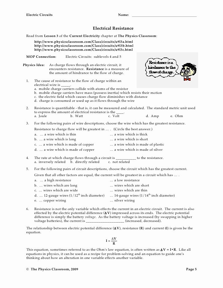 Circuits Worksheet Answer Key Inspirational Circuit Worksheets