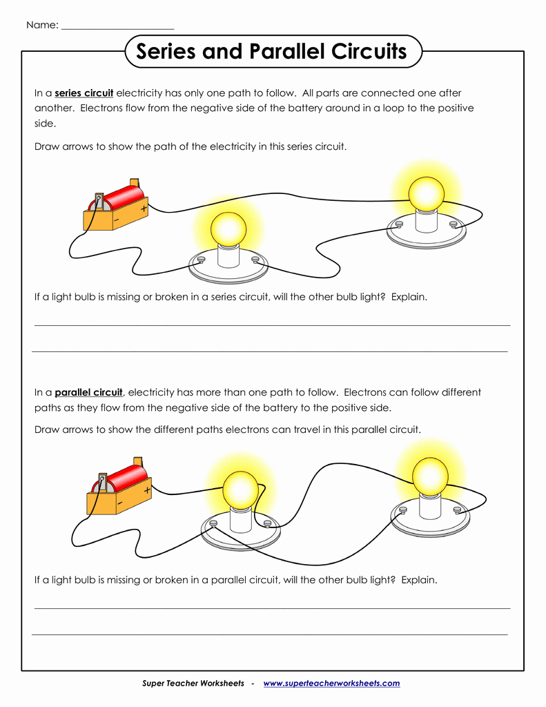 Circuits Worksheet Answer Key New Series and Parallel Circuits