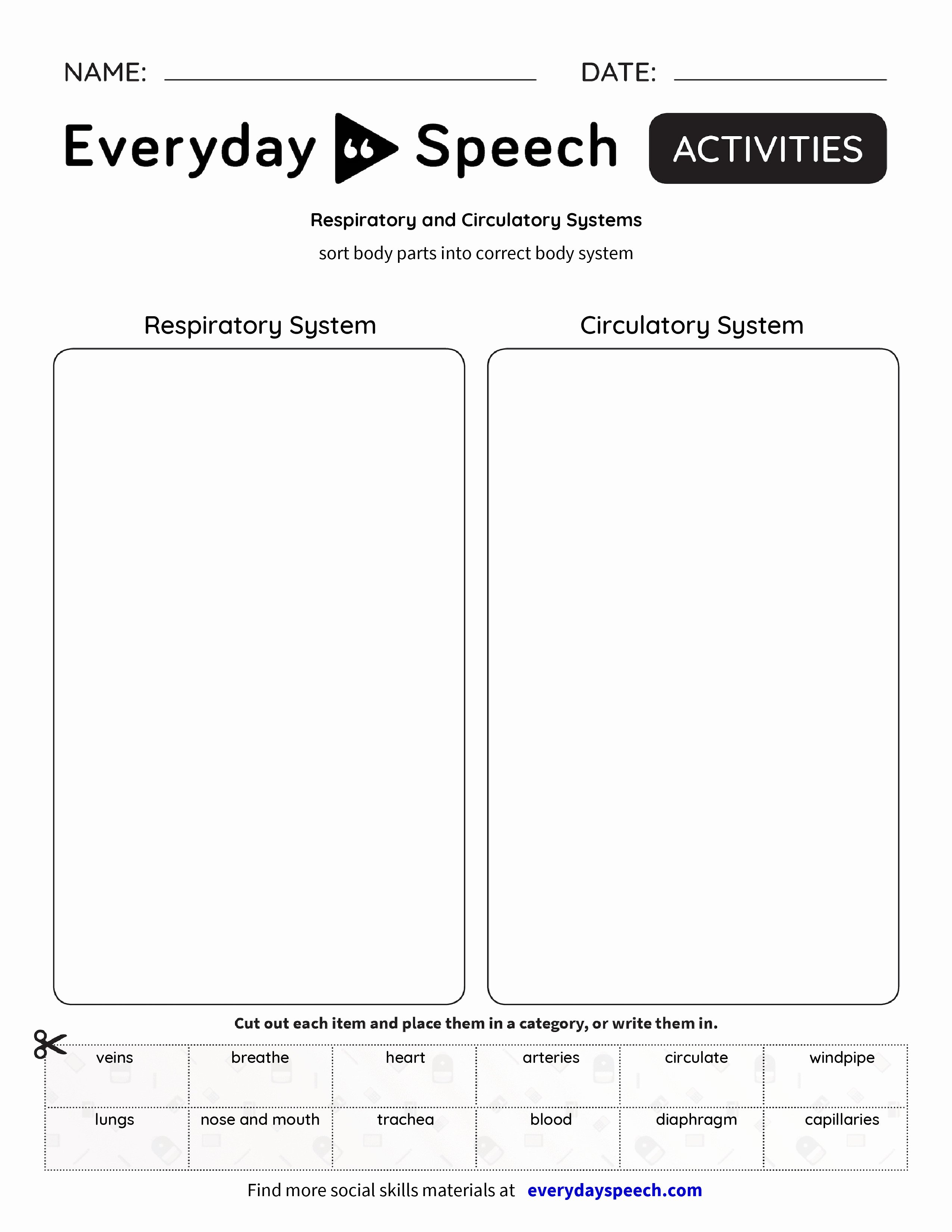 Circulatory System Worksheet Pdf Inspirational Respiratory and Circulatory Systems Everyday Speech