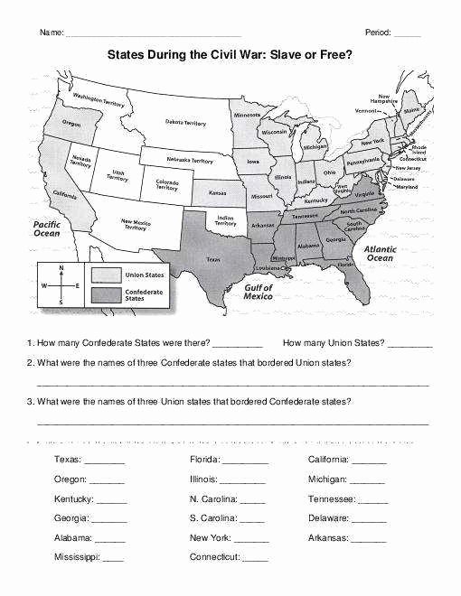 Civil War Battles Map Worksheet Fresh Civil War Worksheets