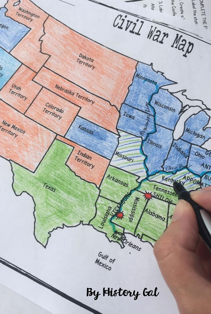 Civil War Map Worksheet Beautiful Civil War Map Activity U S History Ideas