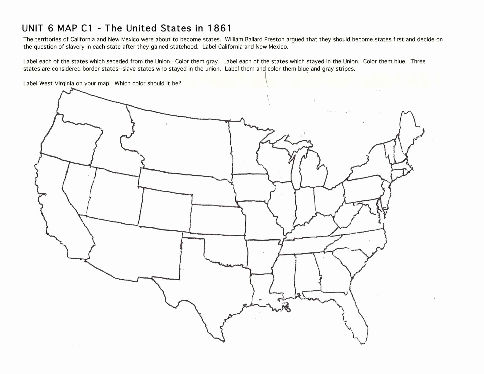 Civil War Map Worksheet Unique Map States Civil War Worksheet the Best Worksheets