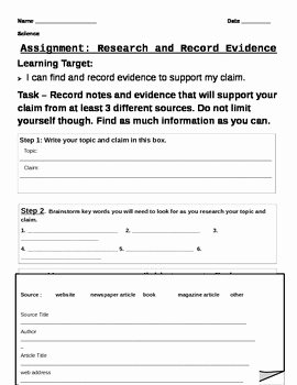Claim Evidence Reasoning Science Worksheet Fresh Claim Evidence Reasoning Evidence Gathering Notes by Wid