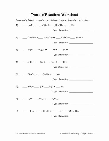 Classification Of Chemical Reactions Worksheet Awesome Six Types Of Chemical Reaction Worksheet