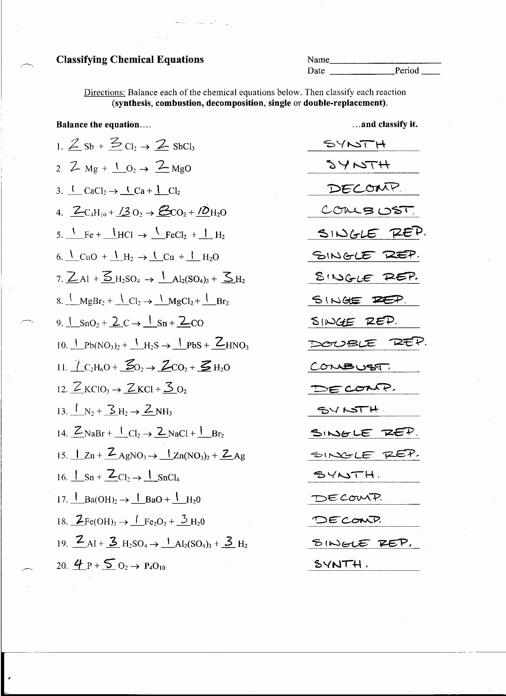 Classification Of Chemical Reactions Worksheet Inspirational Balance and Classify Chemical Equations Calculator