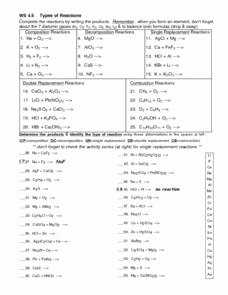 Classification Of Chemical Reactions Worksheet Lovely Ws 4 6 Types Of Reactions 10th 12th Grade Worksheet