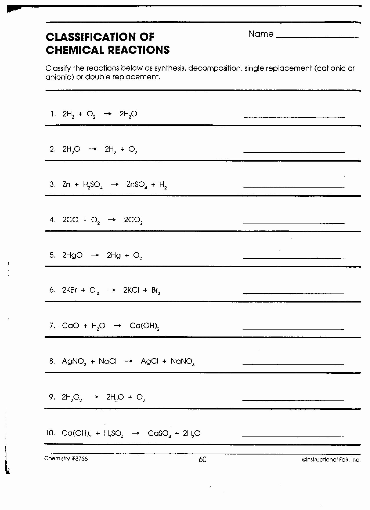 Classification Of Chemical Reactions Worksheet New Chemistry Ia Mr Phelps Big Rapids Hs