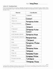 Classification Of Matter Worksheet Answers Awesome Classifying Matter Activity Name Activity 2 Classifying