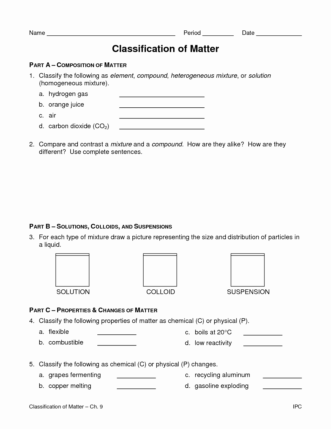 Classification Of Matter Worksheet Answers Lovely Properties Of Matter Worksheets