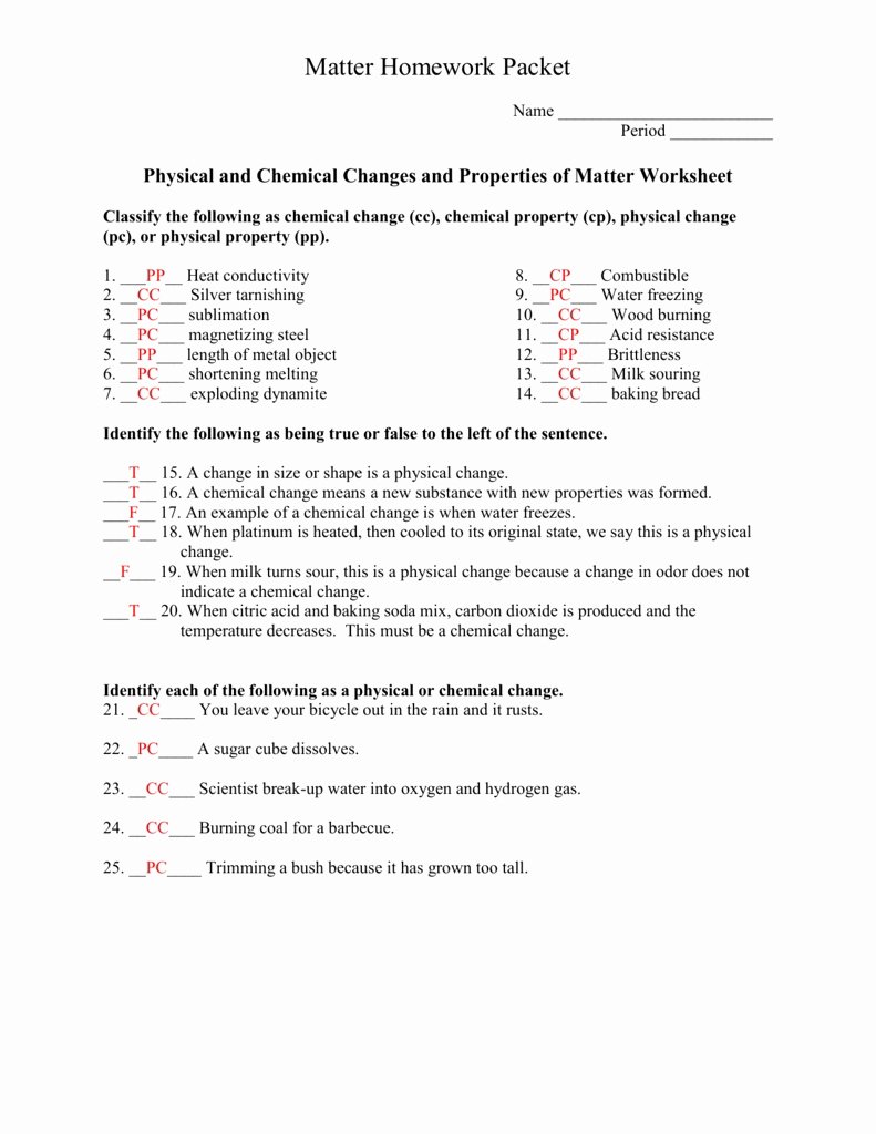 Classification Of Matter Worksheet Elegant Chemistry I Worksheets Classification Matter and Changes