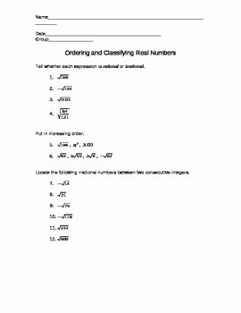 Classify Real Numbers Worksheet Beautiful ordering and Classifying Real Numbers Worksheet by ashley
