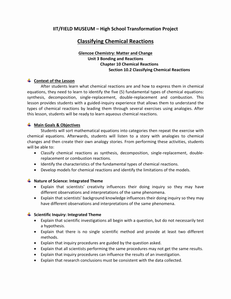 50 Classifying Chemical Reactions Worksheet Answers