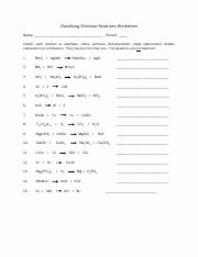 Classifying Chemical Reactions Worksheet Best Of Classifying Chemical Reactions Worksheet Key Classifying