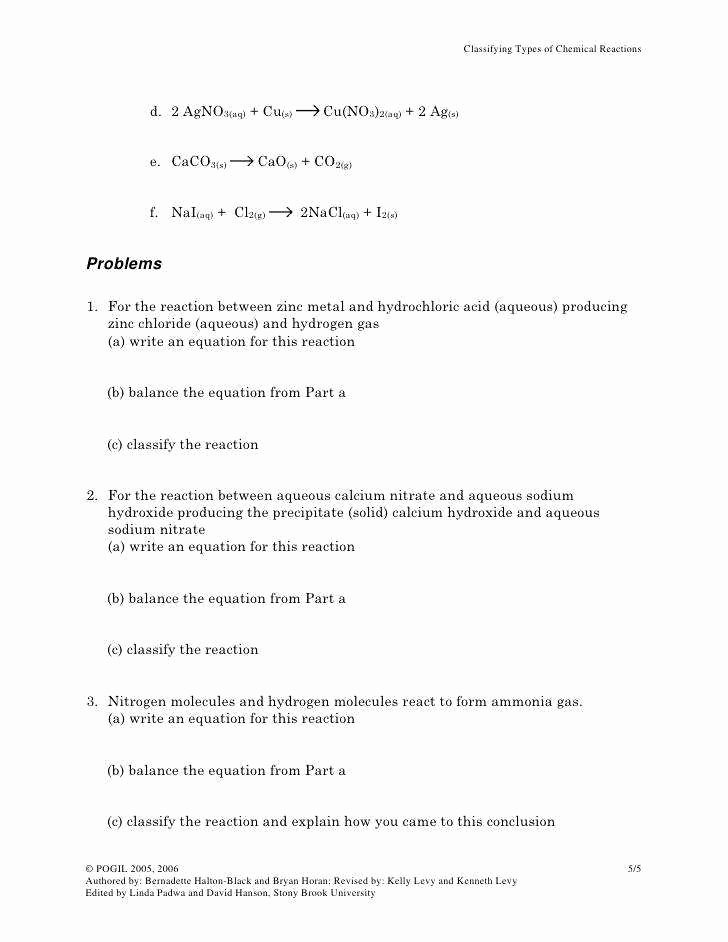 Classifying Chemical Reactions Worksheet Elegant Classifying Chemical Reactions Worksheet Answers