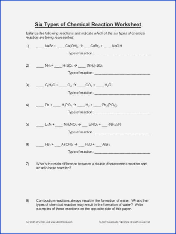 Classifying Chemical Reactions Worksheet Luxury Types Of Chemical Reactions Worksheet