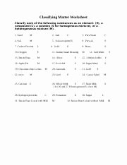 Classifying Matter Worksheet Answer Key Fresh Classifying Matter Worksheet with Answers Classifying