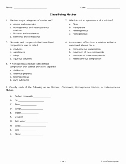 Classifying Matter Worksheet Answer Key New Classifying Matter Grade 8 Free Printable Tests and