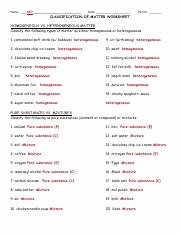 Classifying Matter Worksheet Answers Awesome Classifying Matter Worksheet with Answers 6 Pure Air