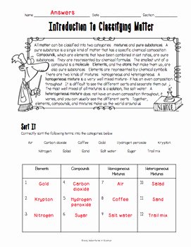 Classifying Matter Worksheet Answers Awesome Introduction to Classifying Matter Worksheet by Adventures