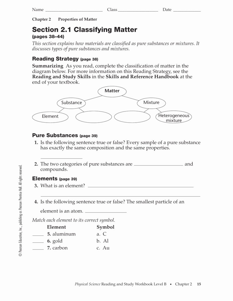 Classifying Matter Worksheet Answers Unique Section 2 1 Classifying Matter