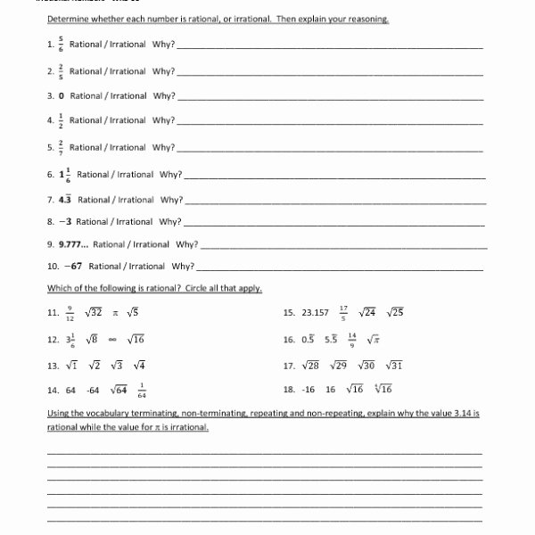 Classifying Rational Numbers Worksheet Awesome Rational and Irrational Numbers Worksheet Grade 8 the Best