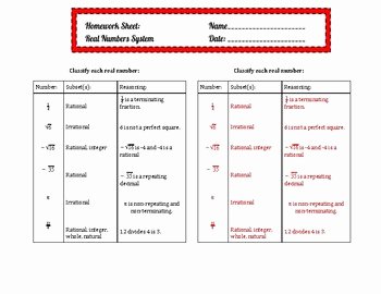 Classifying Real Numbers Worksheet Lovely Real Number System Chart and Classifying Worksheet by