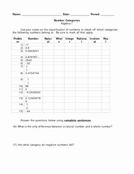 Classifying Real Numbers Worksheet Luxury Classifying Numbers by Stein S Stats N Stuff