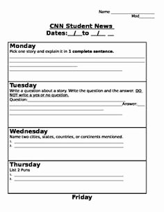 Cnn Student News Worksheet Unique Current events with Cnn News A Graphic organizer for the