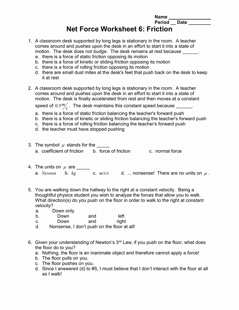 Coefficient Of Friction Worksheet Answers Awesome Coefficient Friction Worksheet Answers
