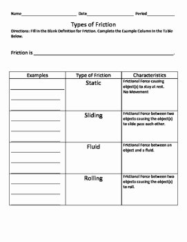 Coefficient Of Friction Worksheet Answers Awesome Types Of Friction and Friction Examples Worksheet