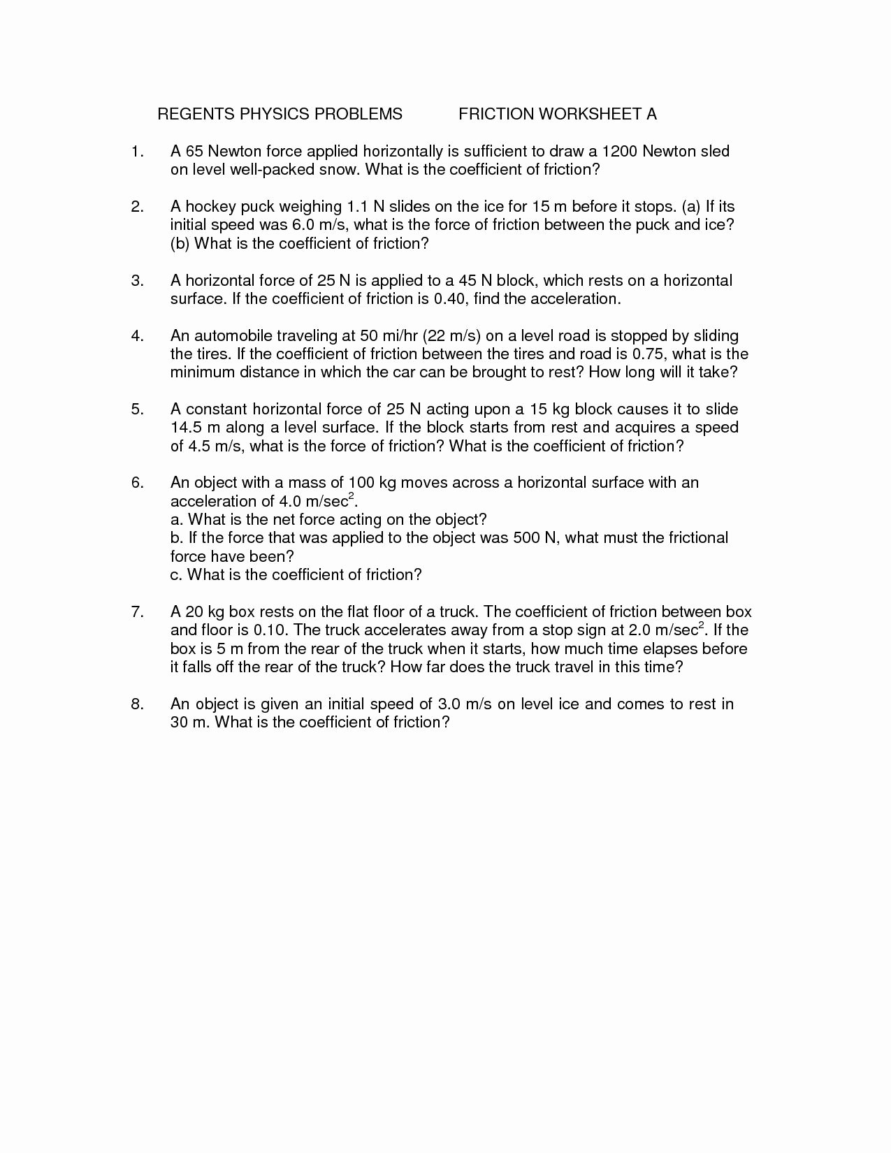 Coefficient Of Friction Worksheet Answers Unique 39 Coefficient Friction Worksheet