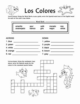 Colors In Spanish Worksheet Awesome Los Colores Spanish Colors Crossword Puzzle Worksheet by