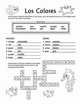 Colors In Spanish Worksheet Luxury Los Colores Spanish Colors Crossword Puzzle Worksheet by