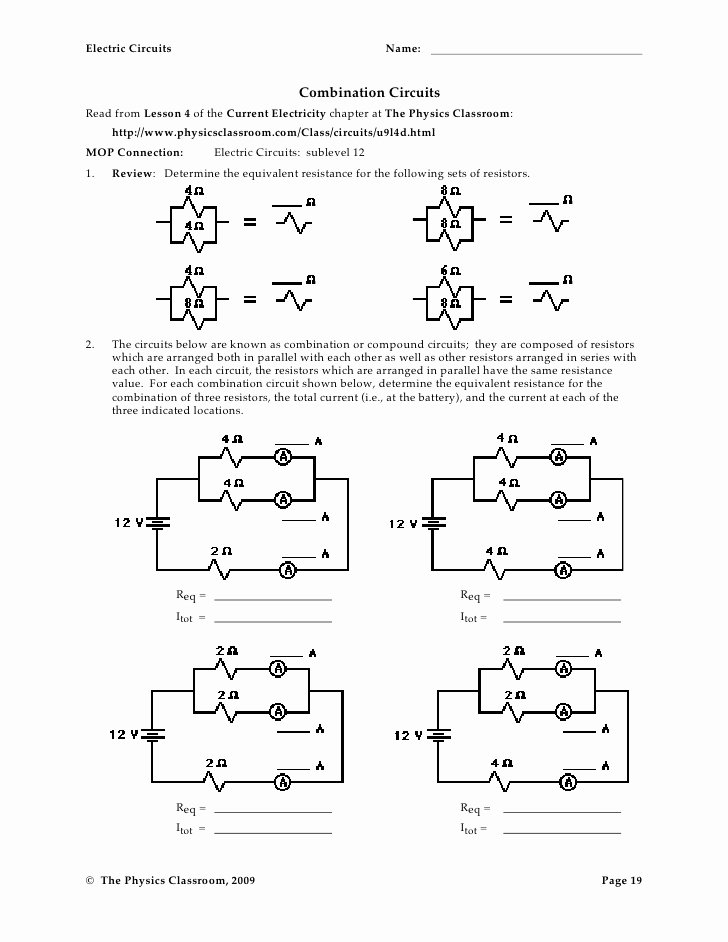 Combination Circuits Worksheet with Answers Luxury Circuit Worksheets