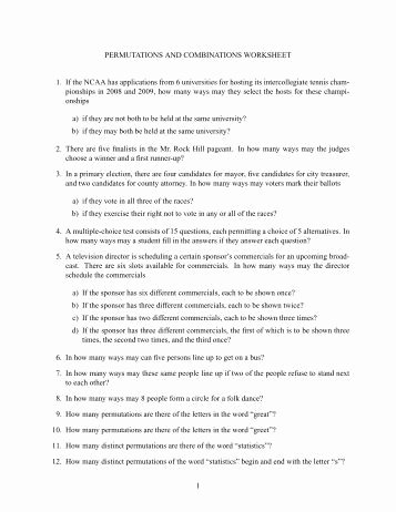Combinations and Permutations Worksheet Beautiful Simple Permutations and Binations Worksheet 1