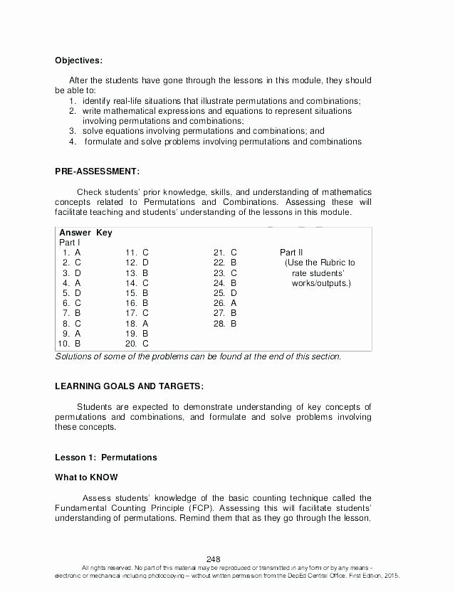 Combinations and Permutations Worksheet Best Of Permutations and Binations Worksheet Answer Key