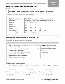 Combinations and Permutations Worksheet Luxury Binations and Permutations Reteach Worksheet for 6th