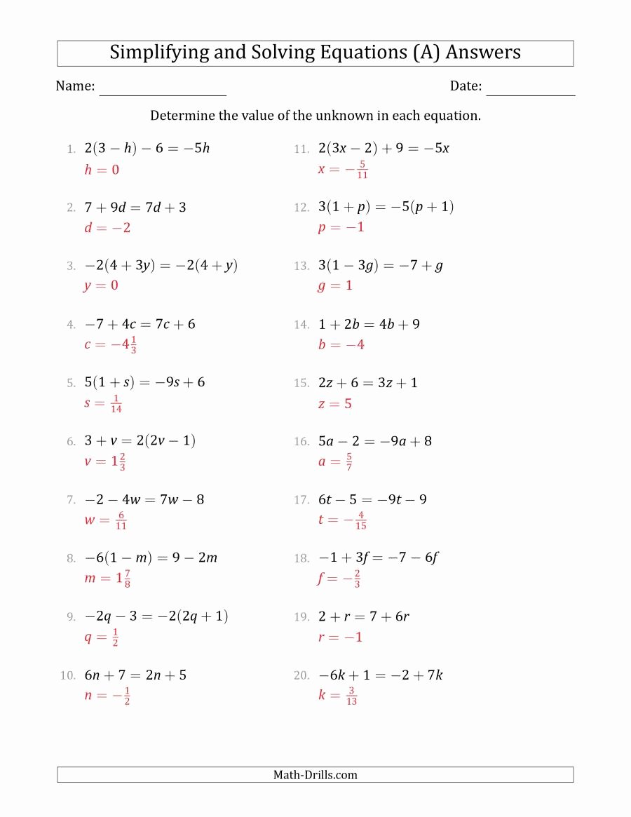 Combining Like Terms Equations Worksheet Fresh Bining Like Terms and solving Simple Linear Equations A