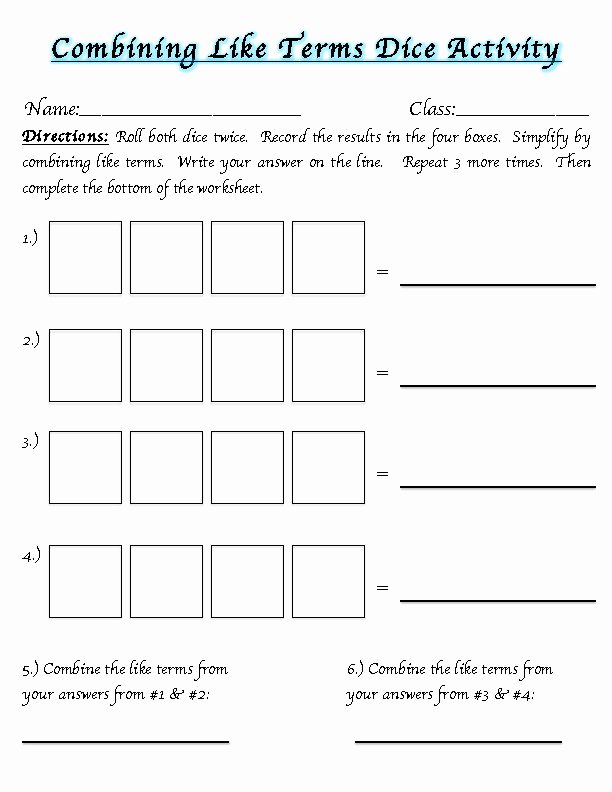 Combining Like Terms Equations Worksheet Fresh Bining Like Terms Worksheets