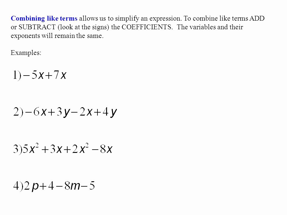 Combining Like Terms Equations Worksheet Luxury Bining Like Terms without Exponents Worksheet